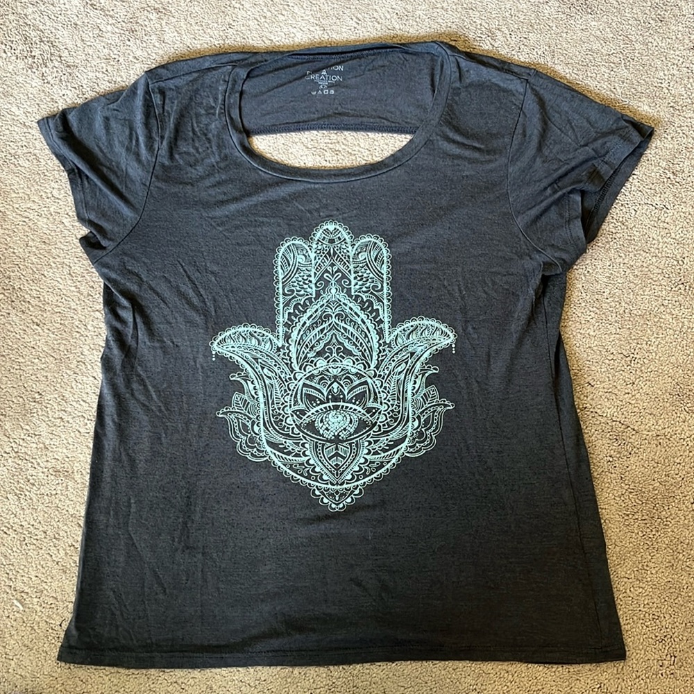 Evolution & Creation Dark Gray Cut-Out Back Exercise Shirt
